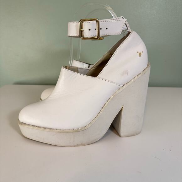 Windsor Smith POP Platform Womens 7 White Leather Block Heel Ankle Buckle Almond - Picture 8 of 14